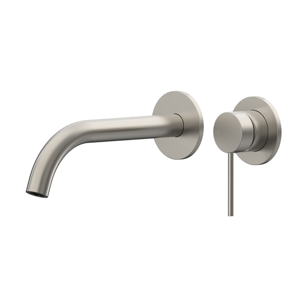 Argia Wall Basin/Bath Mixer Set 220 Curved Spout Lead Free - Brushed Nickel [PVD]