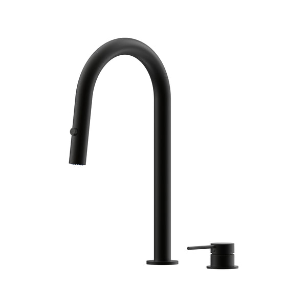 Argia Hob Pull Out Spray Sink Mixer Set 200 Curved Spout Lead Free - Matte Black [Electroplated]