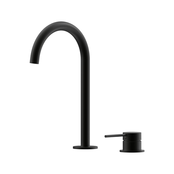 Argia Hob Basin Mixer Set 175 Curved Spout Lead Free - Matte Black [Electroplated]