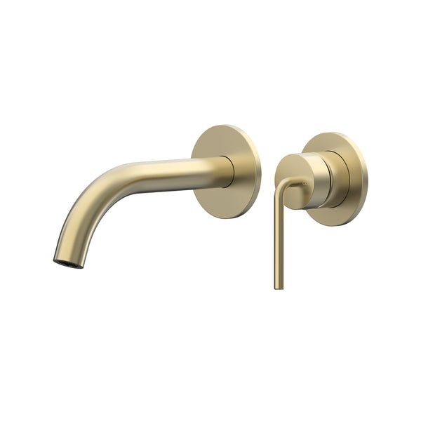 Meira Wall Basin/Bath Mixer Set 180 Curved Spout Lead Free - Brushed Gold [PVD]