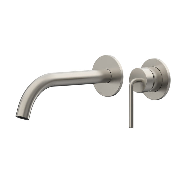Meira Wall Basin/Bath Mixer Set 220 Curved Spout Lead Free - Brushed Nickel [PVD]