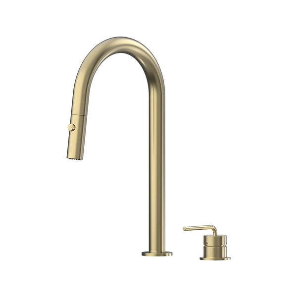 Meira Hob Pull Out Spray Sink Mixer Set 200 Curved Spout Lead Free - Brushed Gold [PVD]