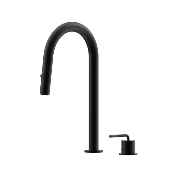 Meira Hob Pull Out Spray Sink Mixer Set 200 Curved Spout Lead Free - Matte Black [Electroplated]
