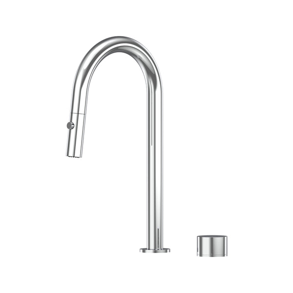 Cahya Hob Progressive Pull Out Spray Sink Mixer Set 200 Curved Spout Brushed Gold Lead Free - Chrome