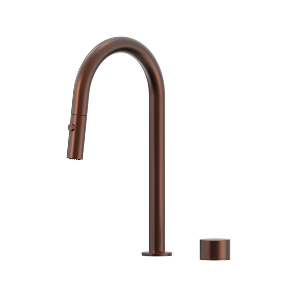 Cahya Hob Progressive Pull Out Spray Sink Mixer Set 200 Curved Spout Brushed Gold Lead Free