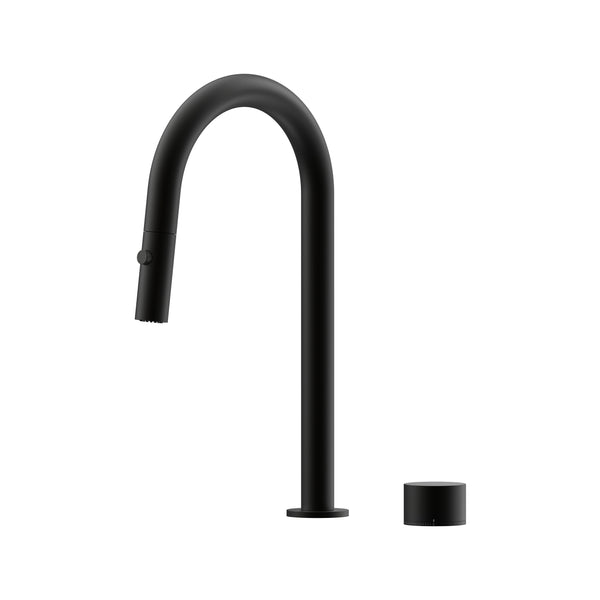 Cahya Hob Progressive Pull Out Spray Sink Mixer Set 200 Curved Spout Brushed Gold Lead Free - Matte Black [Electroplated]