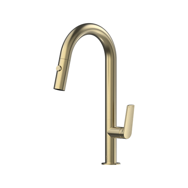 Sereia Pull Out Spray Sink Mixer 200 Curved Spout Lead Free - Brushed Gold [PVD]