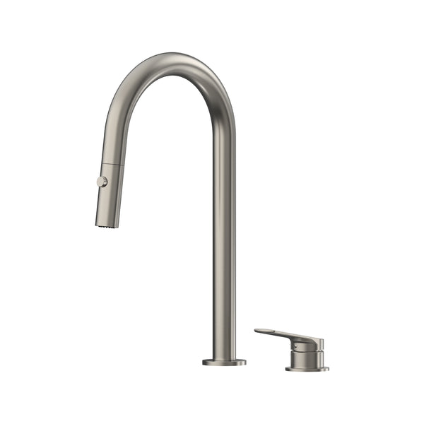 Sereia Hob Pull Out Spray Sink Mixer Set 200 Curved Spout Lead Free - Brushed Nickel [PVD]
