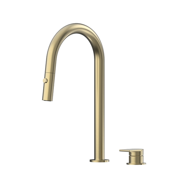 Lekki Hob Pull Out Spray Sink Mixer Set 200 Curved Spout Lead Free - Brushed Gold [PVD]