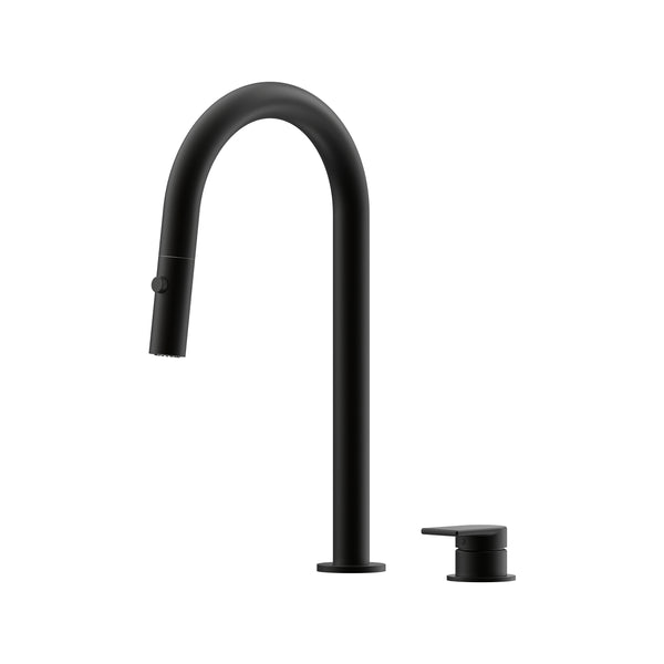 Lekki Hob Pull Out Spray Sink Mixer Set 200 Curved Spout Lead Free - Matte Black [Electroplated]