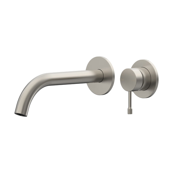 Leora Wall Basin/Bath Mixer Set 220 Curved Spout Lead Free - Brushed Nickel [PVD]